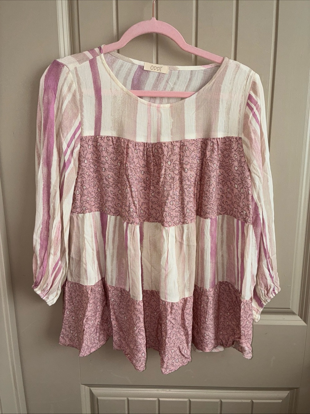 ODDI Pink & Cream Patchwork Tunic Top